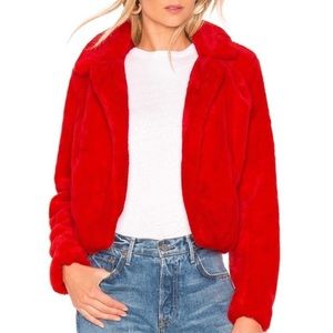 Blank NYC crop faux fur coat, siren red